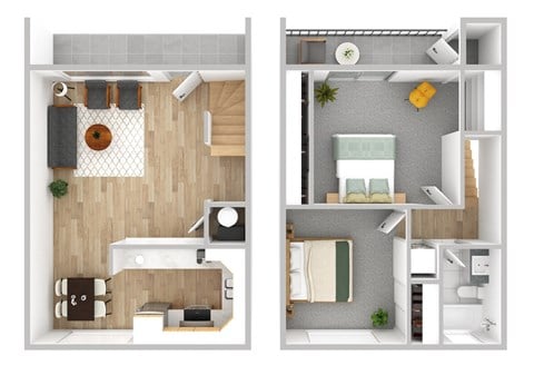 Floor plan for 2 beds, 1 bath, 912 sqft